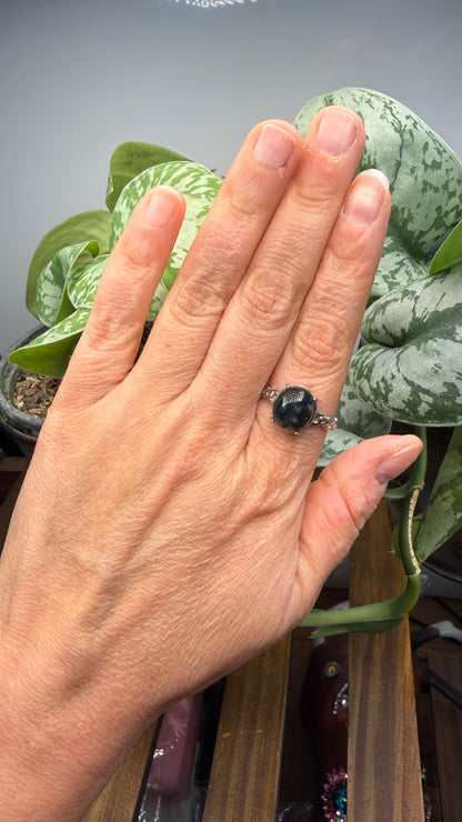Natural Moss Agate Cabochon Ring Size 10 in 316L Stainless Steel- 10x12mm Oval Gemstone