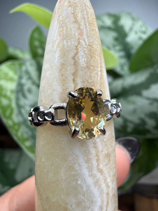 Faceted Citrine Ring Size 7 in 316L Stainless Steel- 6x8mm Oval Gemstone