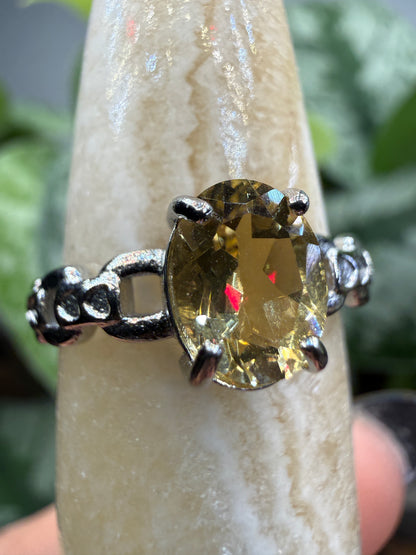 Faceted Citrine Ring Size 7 in 316L Stainless Steel- 6x8mm Oval Gemstone