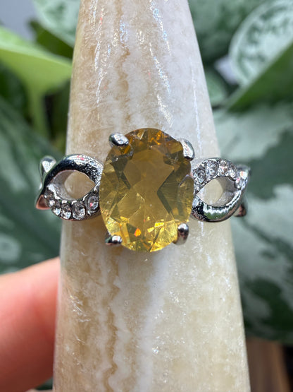 Faceted Citrine Ring Size 7 in 316L Stainless Steel- 6x8mm Oval Gemstone