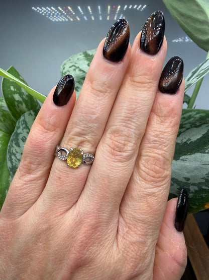Faceted Citrine Ring Size 7 in 316L Stainless Steel- 6x8mm Oval Gemstone