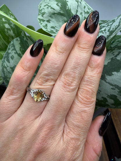 Faceted Citrine Ring Size 7 in 316L Stainless Steel- 6x8mm Oval Gemstone
