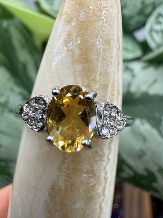 Faceted Citrine Ring Size 8 in 316L Stainless Steel- 6x8mm Oval Gemstone
