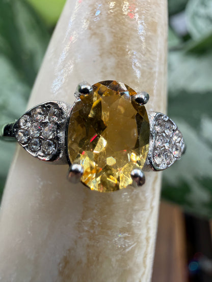 Faceted Citrine Ring Size 8 in 316L Stainless Steel- 6x8mm Oval Gemstone