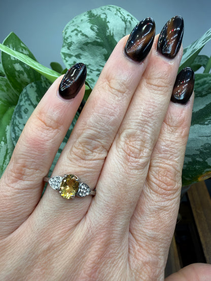 Faceted Citrine Ring Size 8 in 316L Stainless Steel- 6x8mm Oval Gemstone