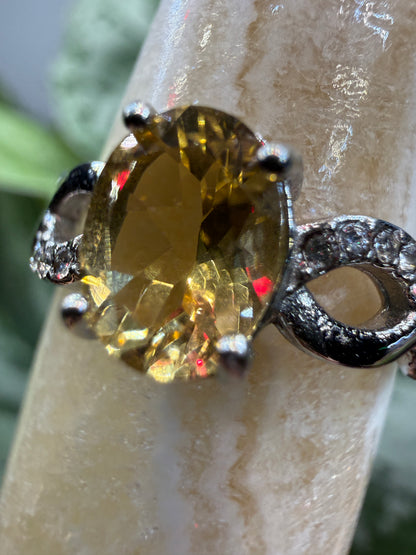 Faceted Citrine Ring Size 8 in 316L Stainless Steel- 6x8mm Oval Gemstone
