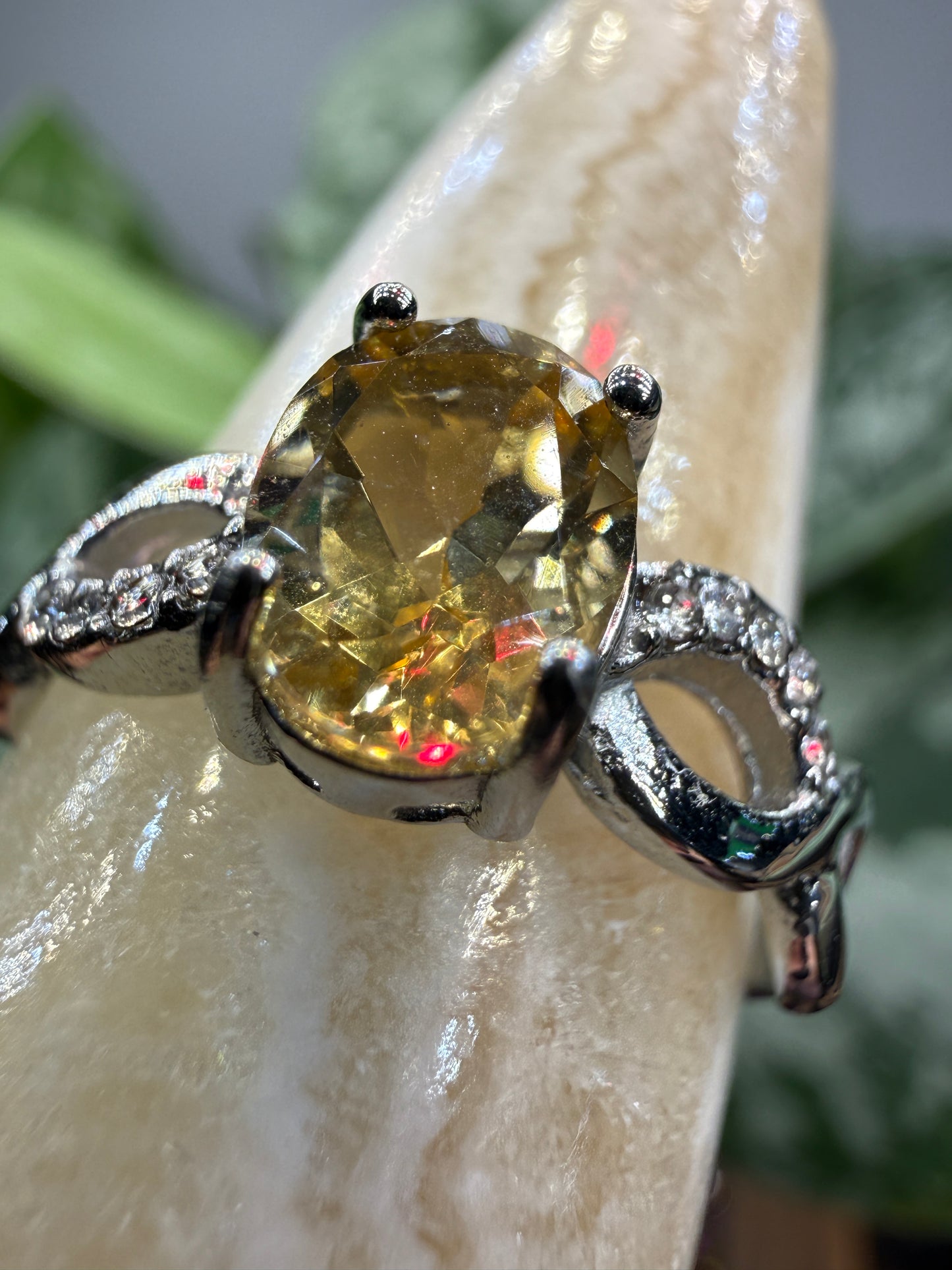 Faceted Citrine Ring Size 8 in 316L Stainless Steel- 6x8mm Oval Gemstone