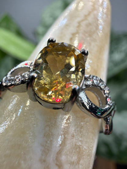 Faceted Citrine Ring Size 8 in 316L Stainless Steel- 6x8mm Oval Gemstone