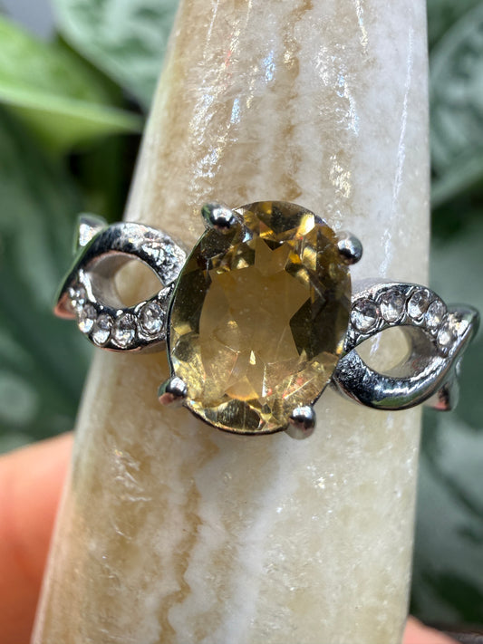 Faceted Citrine Ring Size 8 in 316L Stainless Steel- 6x8mm Oval Gemstone