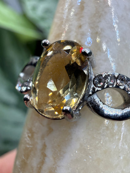 Faceted Citrine Ring Size 8 in 316L Stainless Steel- 6x8mm Oval Gemstone