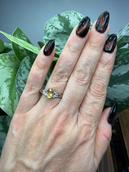 Faceted Citrine Ring Size 9 in 316L Stainless Steel- 6x8mm Oval Gemstone