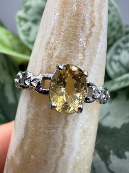 Faceted Citrine Ring Size 10 in 316L Stainless Steel- 6x8mm Oval Gemstone