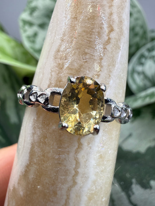 Faceted Citrine Ring Size 10 in 316L Stainless Steel- 6x8mm Oval Gemstone