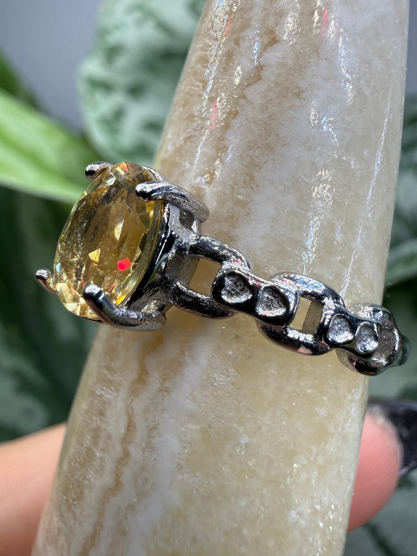 Faceted Citrine Ring Size 10 in 316L Stainless Steel- 6x8mm Oval Gemstone
