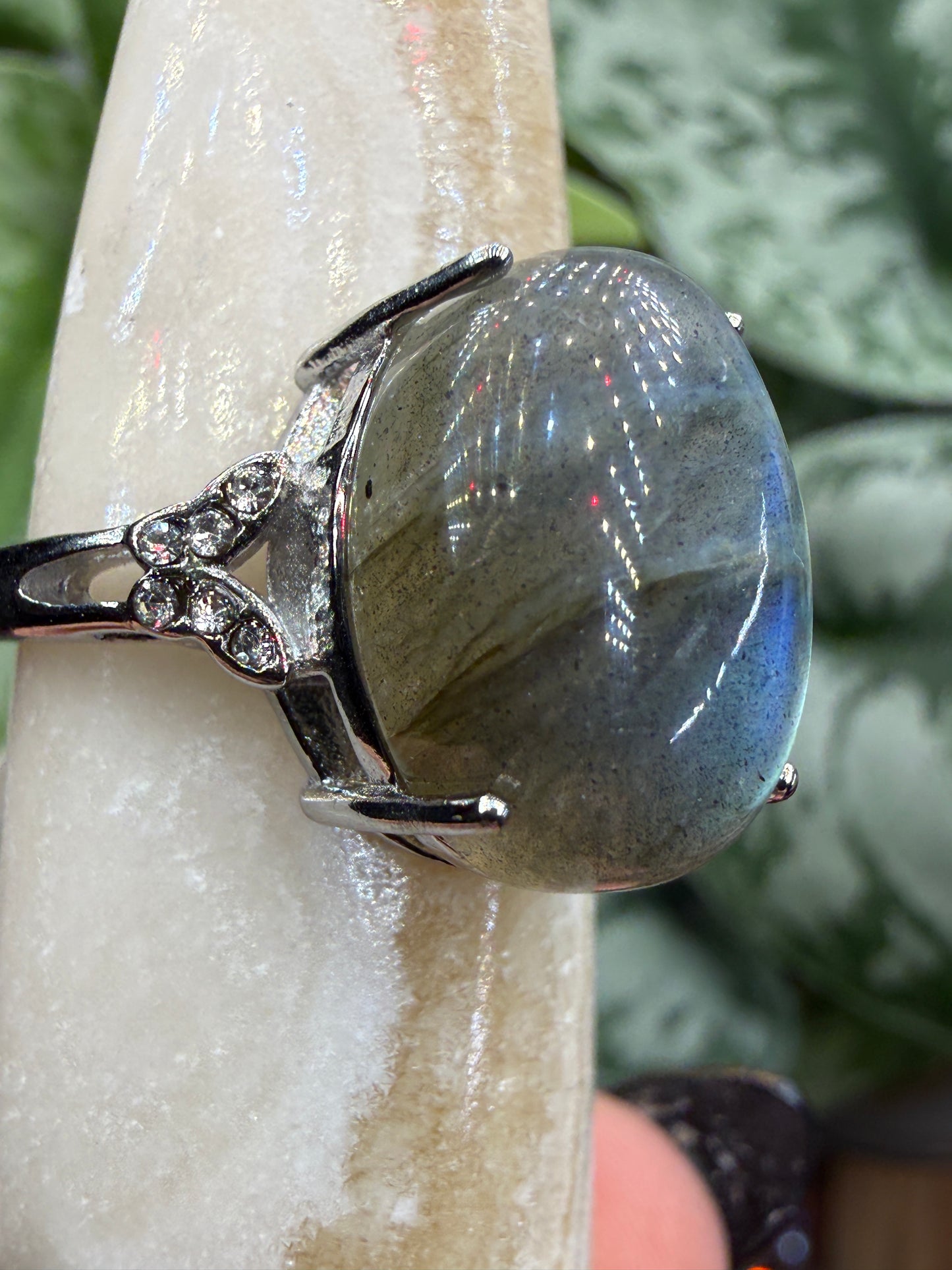 Labradorite Cabochon Ring Size 9 in 316L Stainless Steel- 12x16mm Natural Gemstone