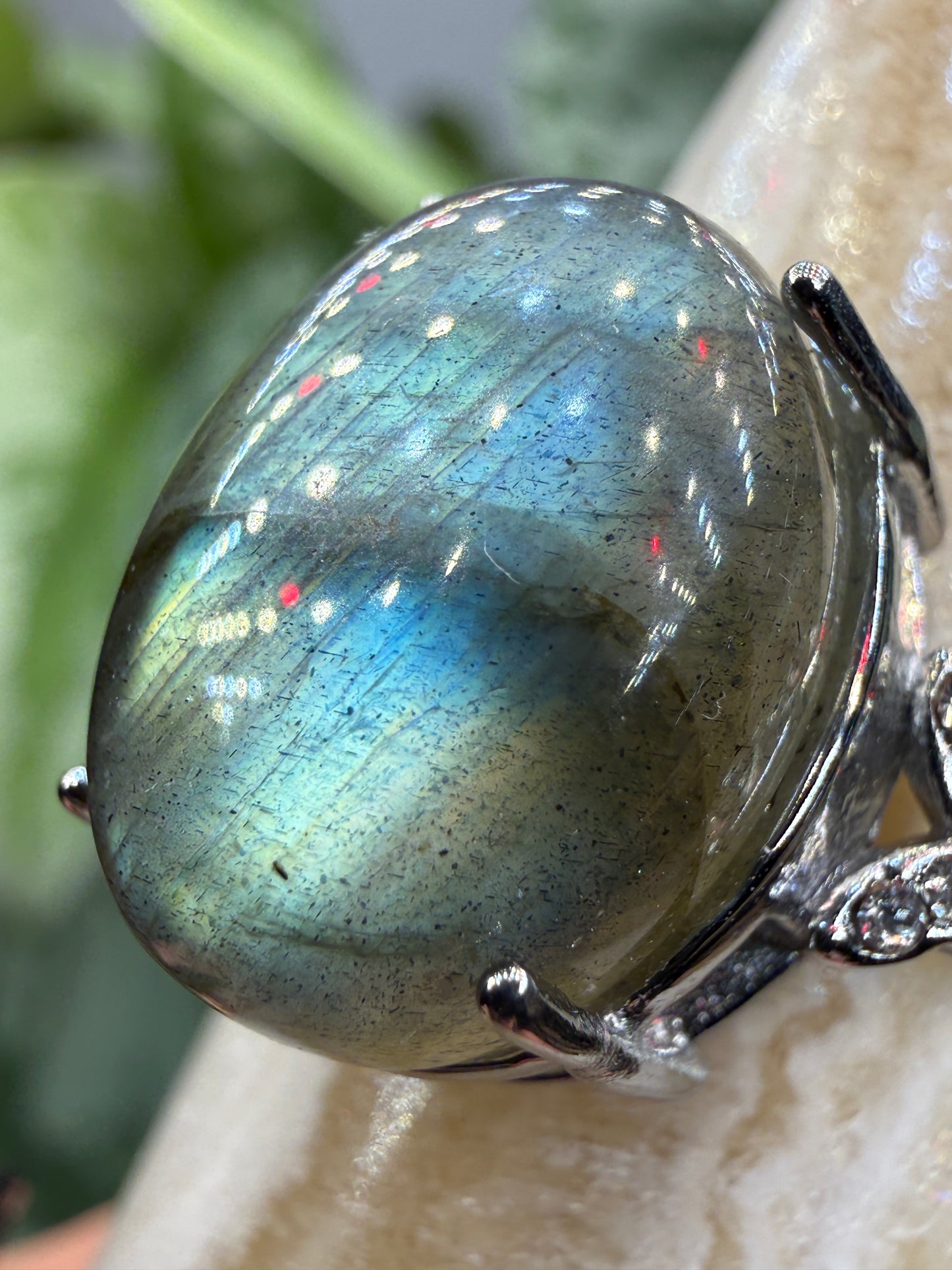 Labradorite Cabochon Ring Size 9 in 316L Stainless Steel- 12x16mm Natural Gemstone