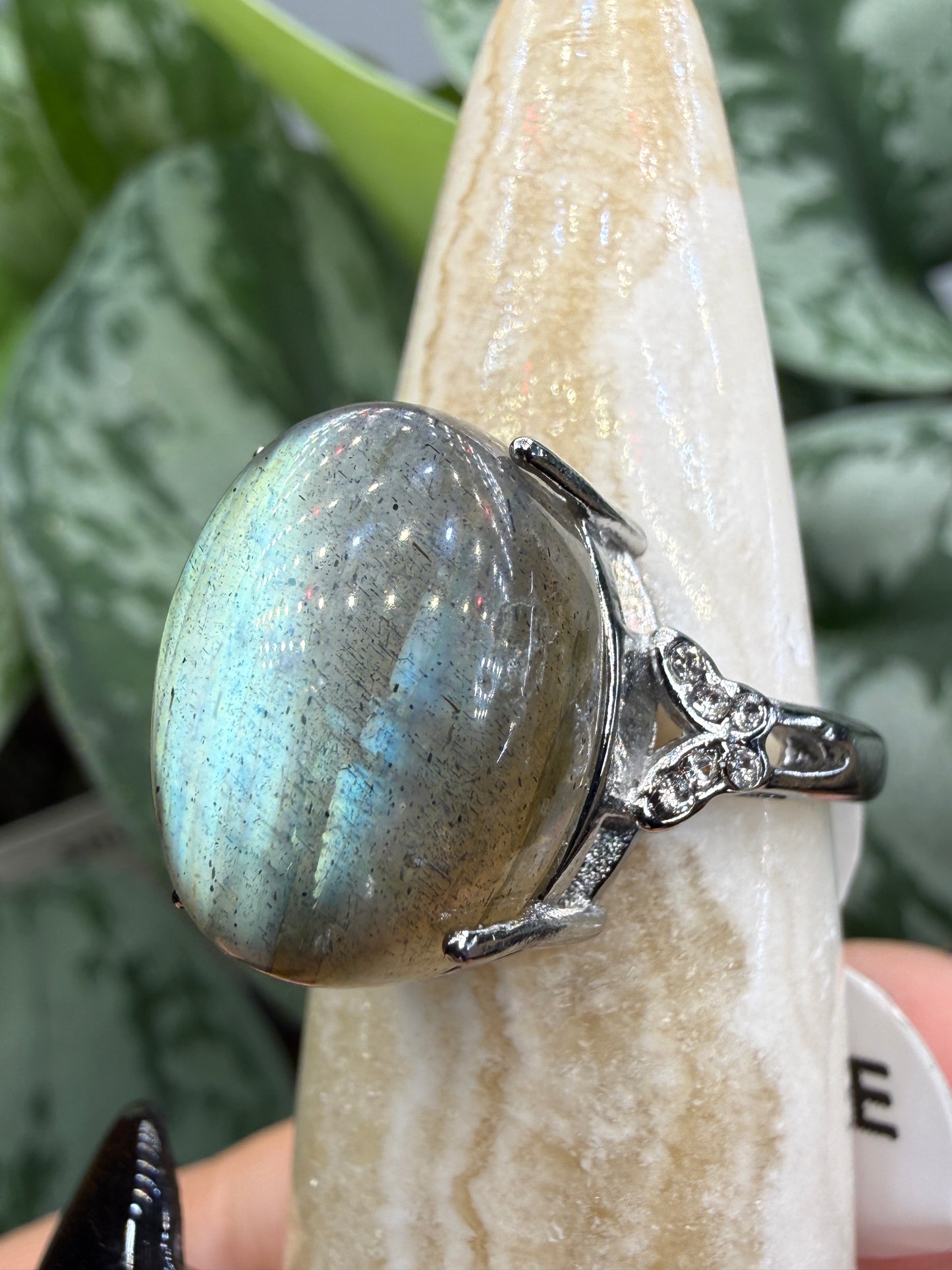Labradorite Cabochon Ring Size 8 in 316L Stainless Steel- 12x16mm Natural Gemstone