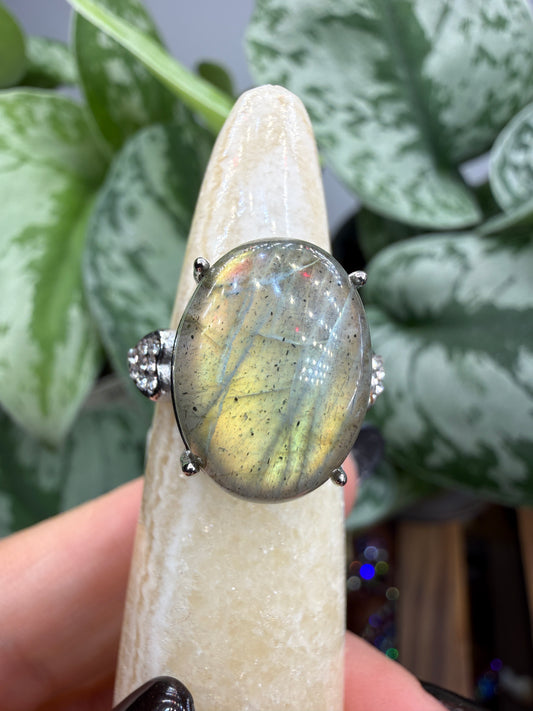 Labradorite Cabochon Ring Size 6 in 316L Stainless Steel- 12x16mm Natural Gemstone