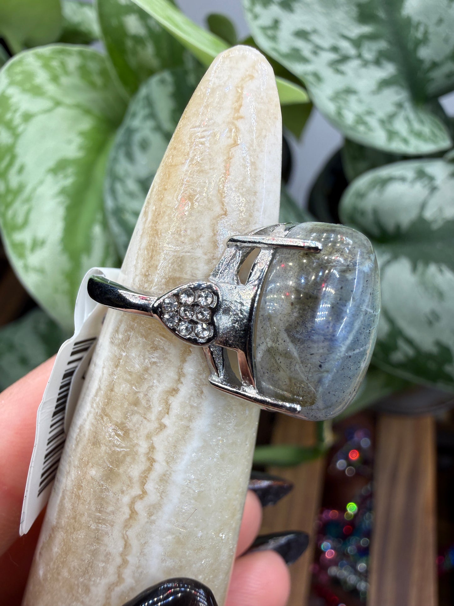 Labradorite Cabochon Ring Size 6 in 316L Stainless Steel- 12x16mm Natural Gemstone