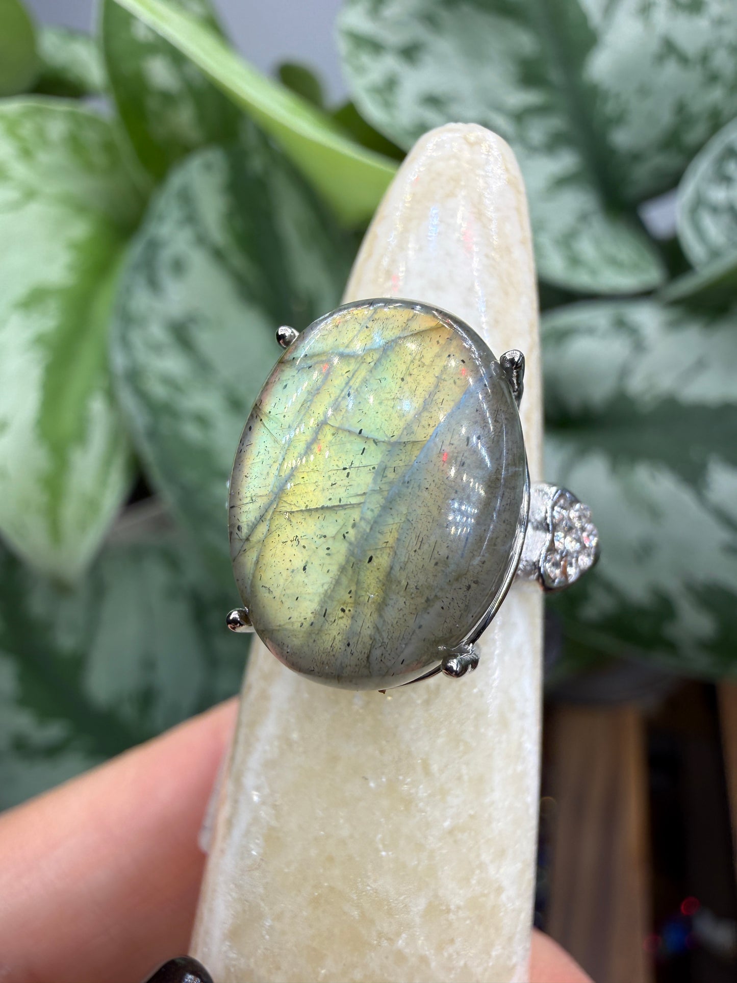 Labradorite Cabochon Ring Size 6 in 316L Stainless Steel- 12x16mm Natural Gemstone