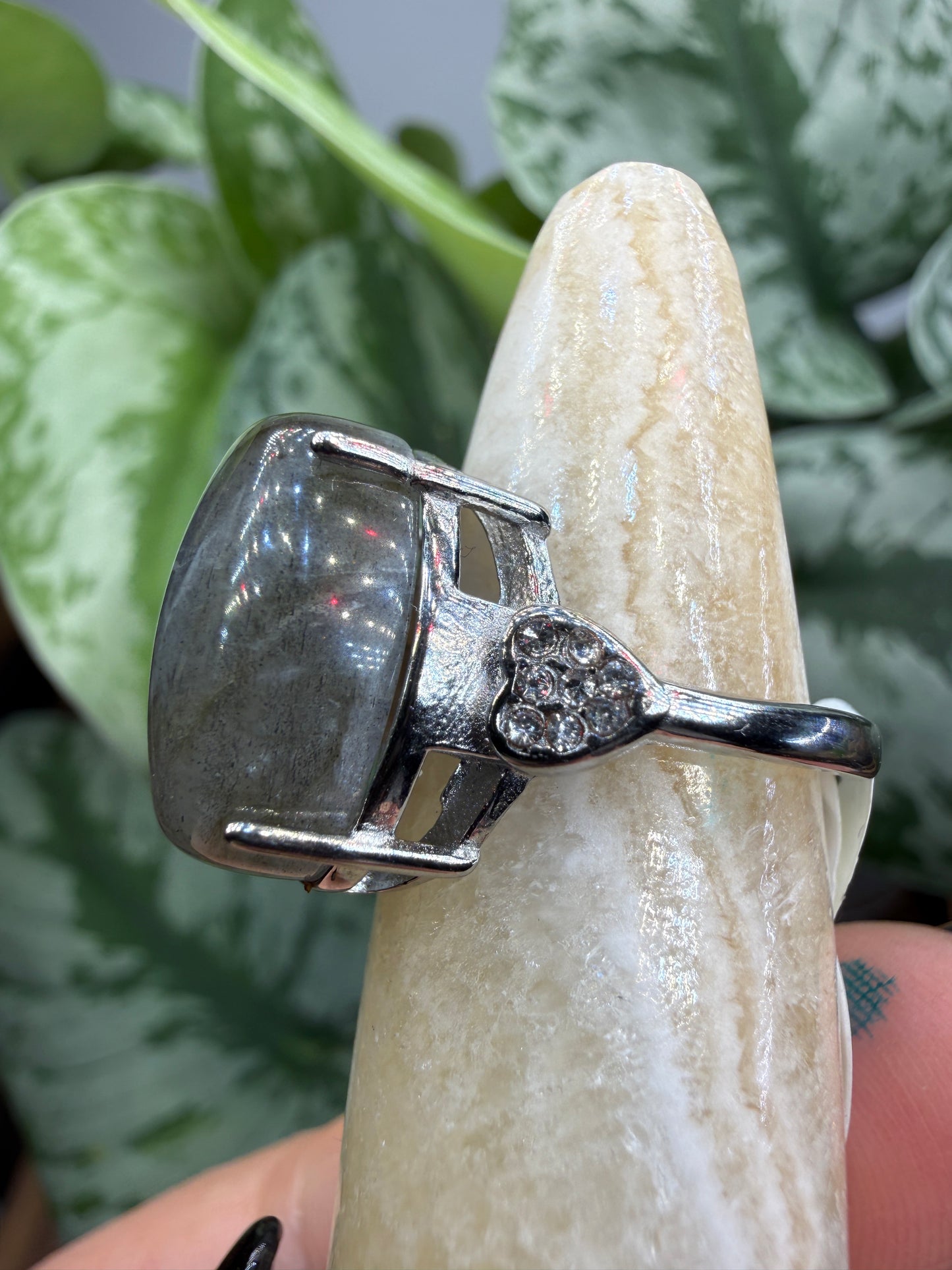 Labradorite Cabochon Ring Size 6 in 316L Stainless Steel- 12x16mm Natural Gemstone
