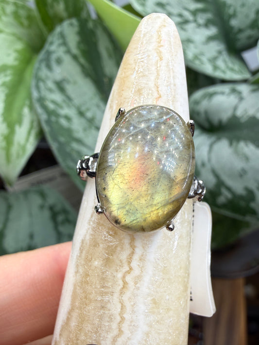 Labradorite Cabochon Ring Size 7 in 316L Stainless Steel- 12x16mm Natural Gemstone