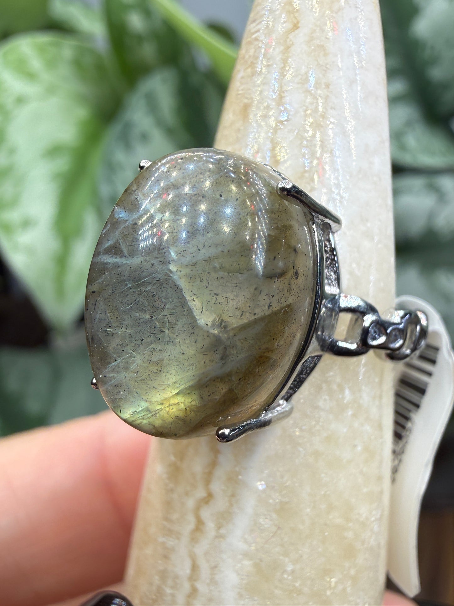 Labradorite Cabochon Ring Size 7 in 316L Stainless Steel- 12x16mm Natural Gemstone