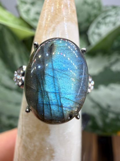 Labradorite Cabochon Ring Size 7 in 316L Stainless Steel- 12x16mm Natural Gemstone