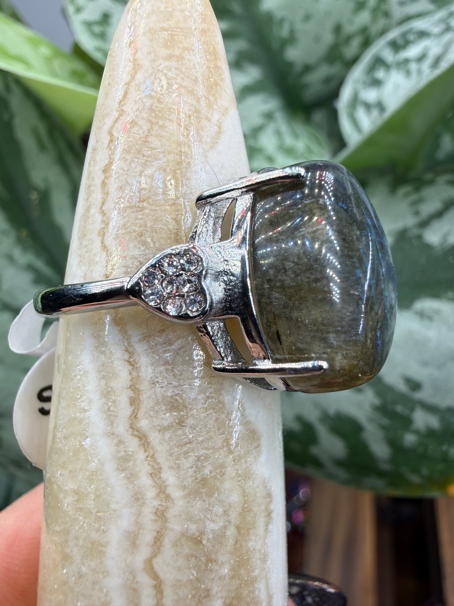 Labradorite Cabochon Ring Size 7 in 316L Stainless Steel- 12x16mm Natural Gemstone