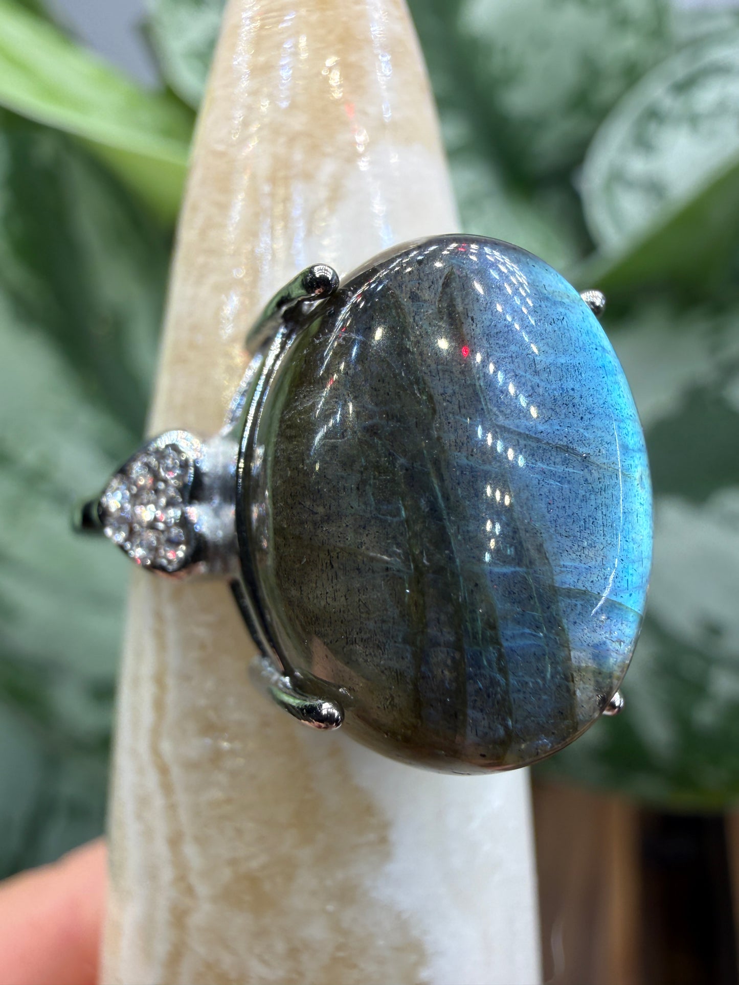 Labradorite Cabochon Ring Size 7 in 316L Stainless Steel- 12x16mm Natural Gemstone