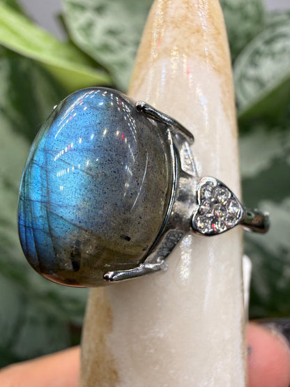 Labradorite Cabochon Ring Size 7 in 316L Stainless Steel- 12x16mm Natural Gemstone