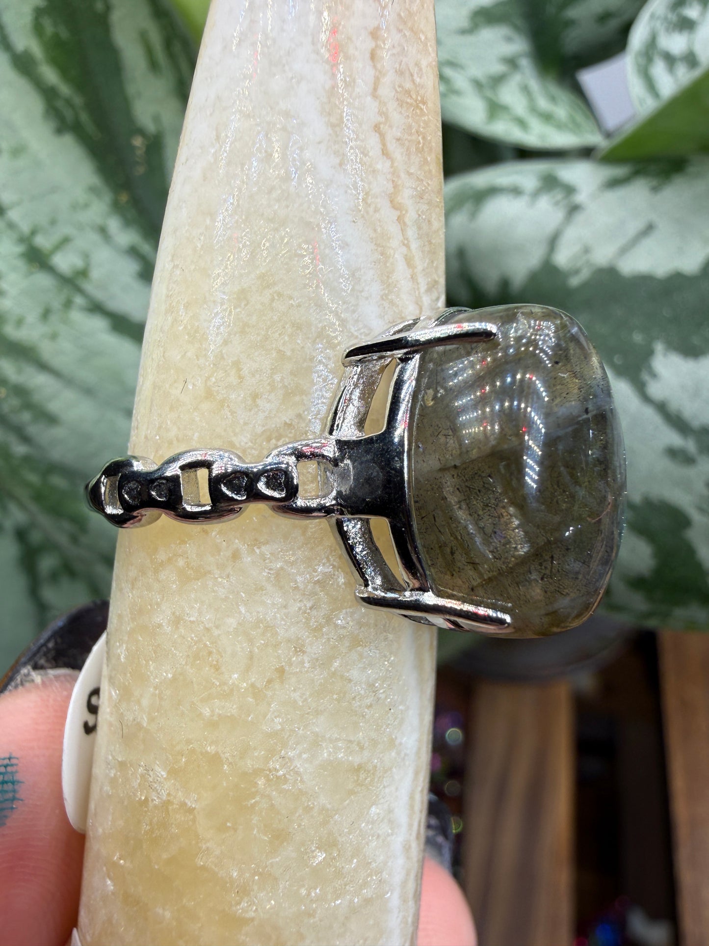 Labradorite Cabochon Ring Size 10 in 316L Stainless Steel- 12x16mm Natural Gemstone