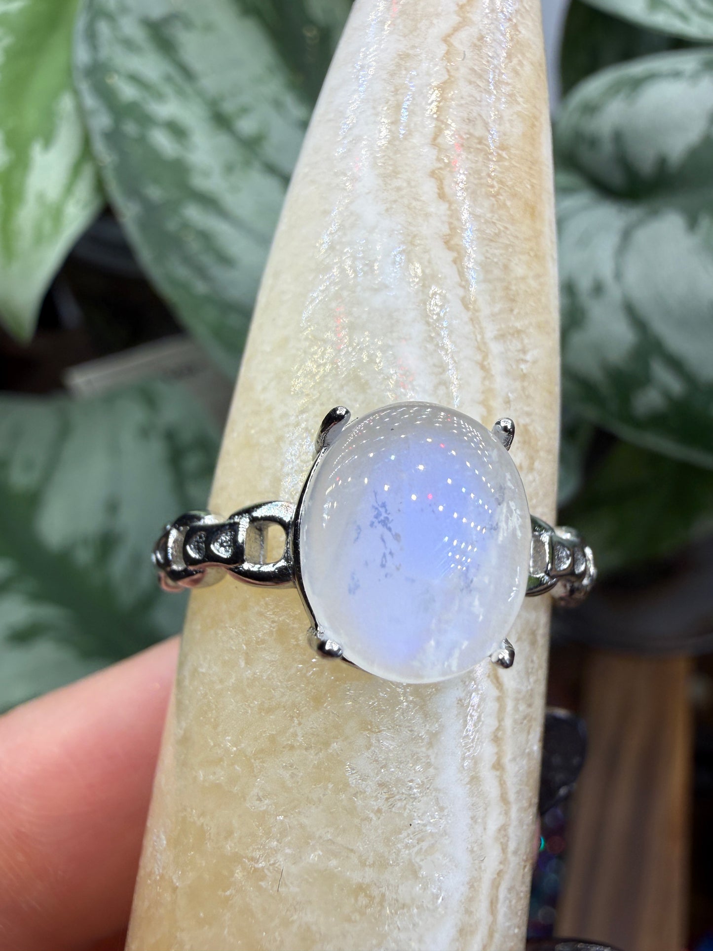 Natural Moonstone Cabochon Ring Size 10 in 316L Stainless Steel- 4x6mm Gemstone