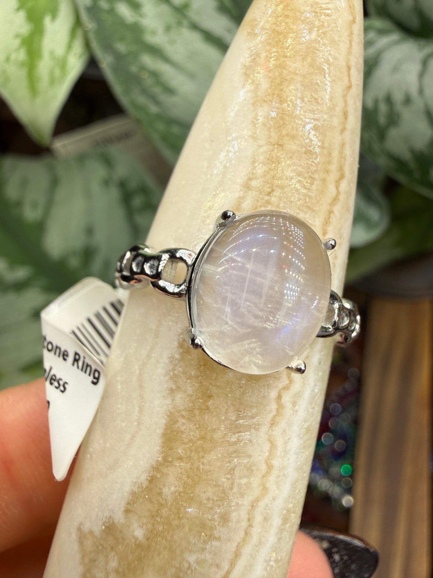 Natural Moonstone Cabochon Ring Size 9 in 316L Stainless Steel- 4x6mm Gemstone