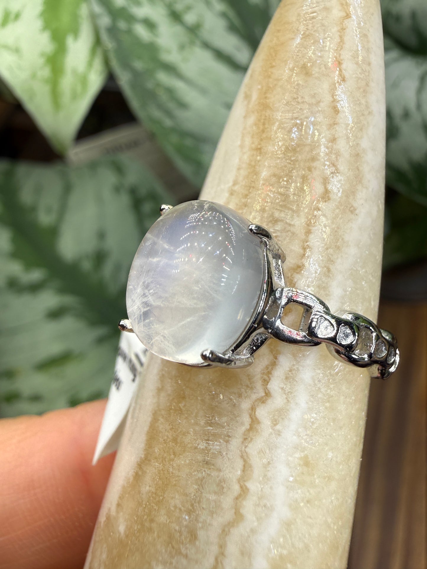 Natural Moonstone Cabochon Ring Size 9 in 316L Stainless Steel- 4x6mm Gemstone