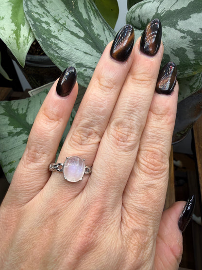 Natural Moonstone Cabochon Ring Size 9 in 316L Stainless Steel- 4x6mm Gemstone