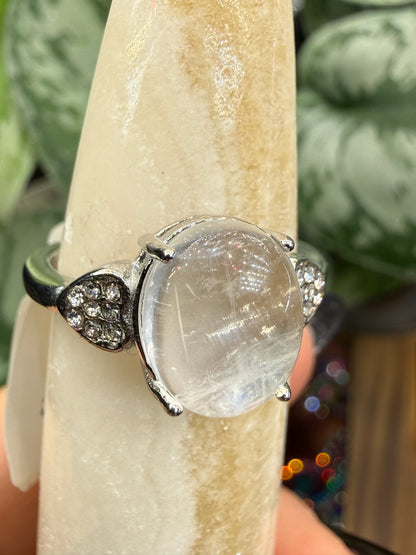 Natural Moonstone Cabochon Ring Size 8 in 316L Stainless Steel- 4x6mm Gemstone