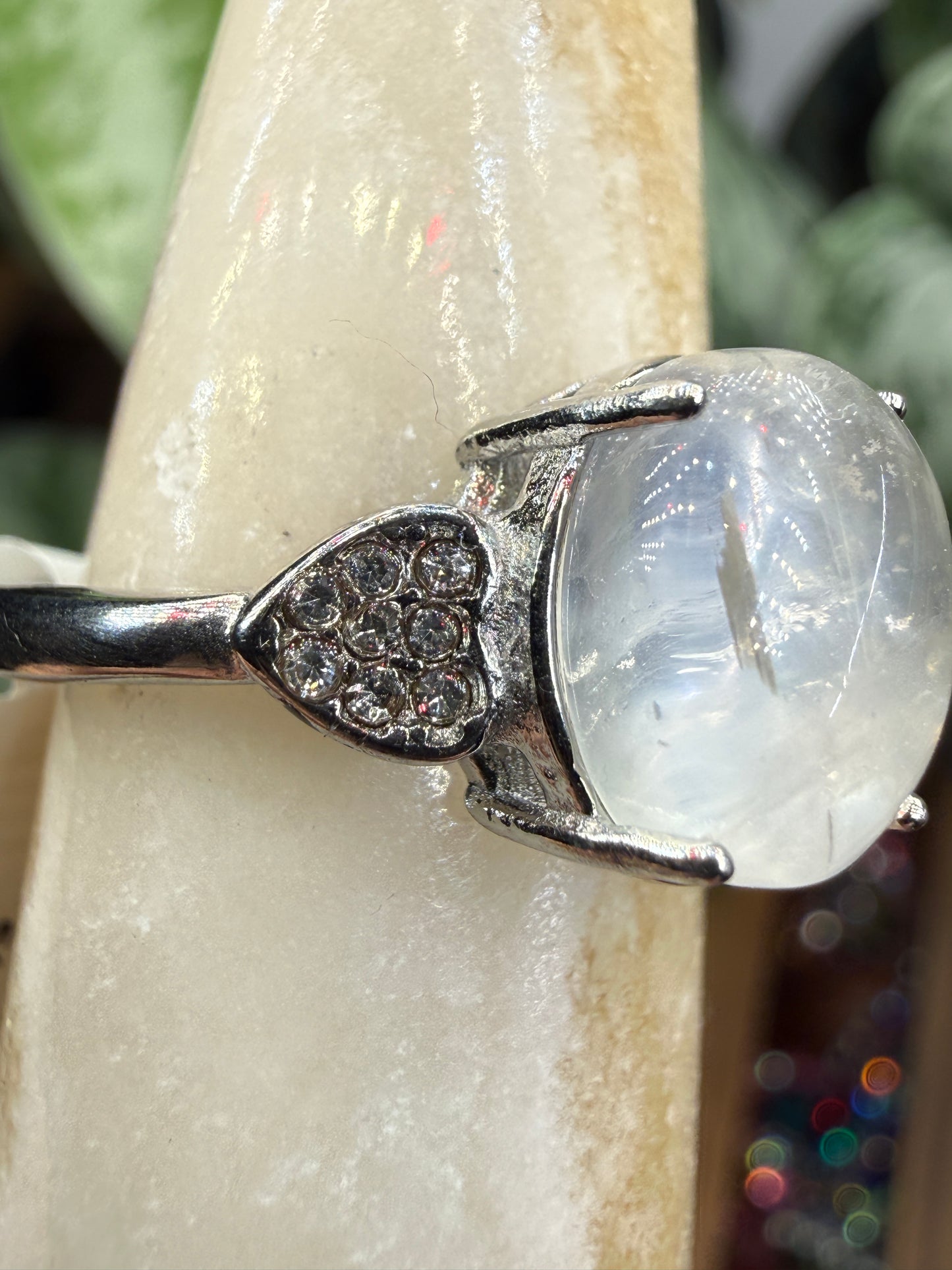 Natural Moonstone Cabochon Ring Size 8 in 316L Stainless Steel- 4x6mm Gemstone