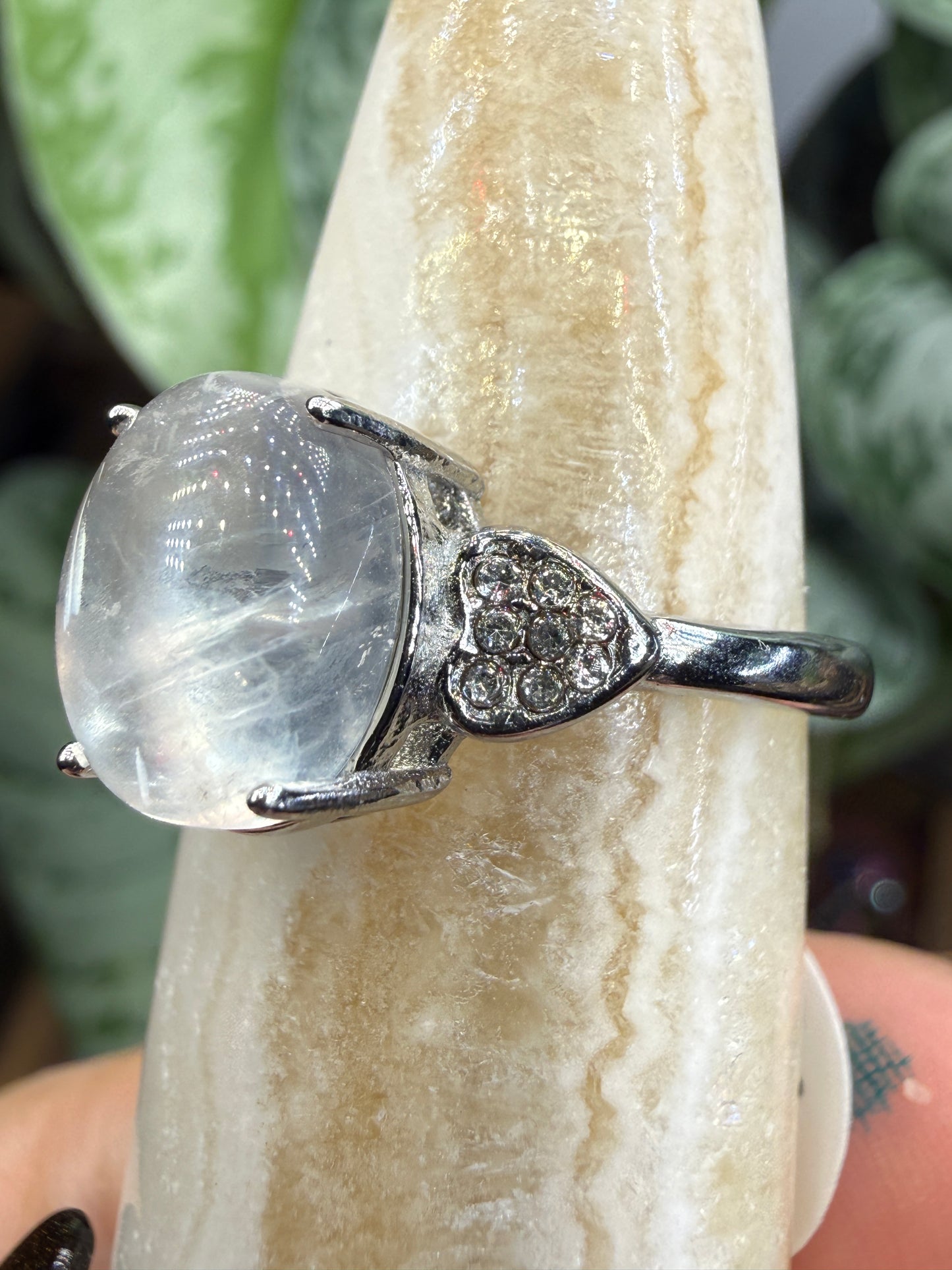 Natural Moonstone Cabochon Ring Size 8 in 316L Stainless Steel- 4x6mm Gemstone