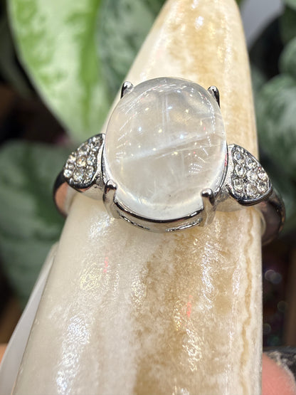 Natural Moonstone Cabochon Ring Size 8 in 316L Stainless Steel- 4x6mm Gemstone