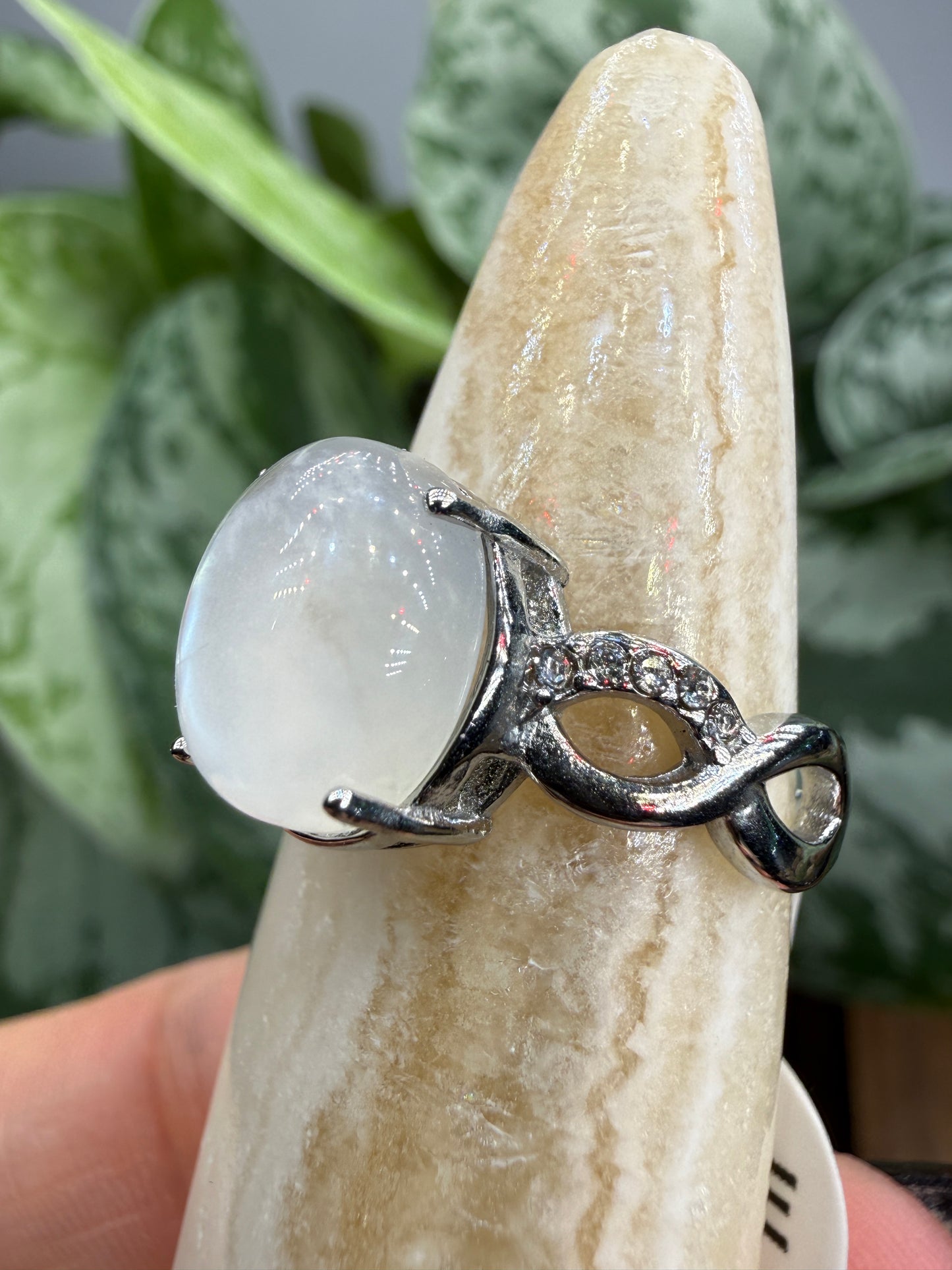 Natural Moonstone Cabochon Ring Size 7 in 316L Stainless Steel- 4x6mm Gemstone