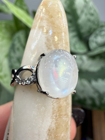 Natural Moonstone Cabochon Ring Size 7 in 316L Stainless Steel- 4x6mm Gemstone