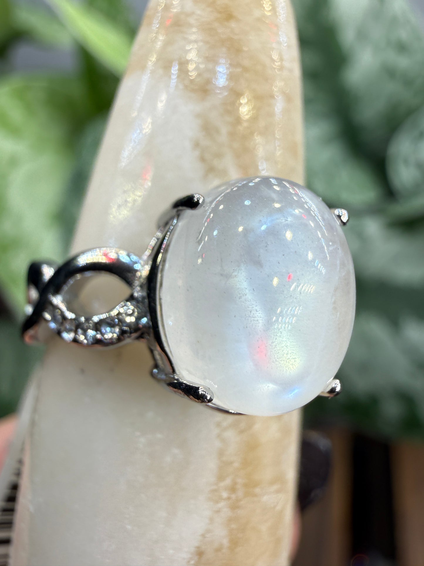 Natural Moonstone Cabochon Ring Size 7 in 316L Stainless Steel- 4x6mm Gemstone