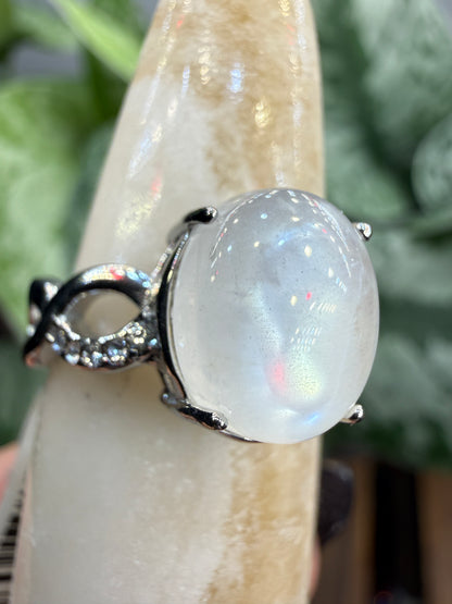 Natural Moonstone Cabochon Ring Size 7 in 316L Stainless Steel- 4x6mm Gemstone