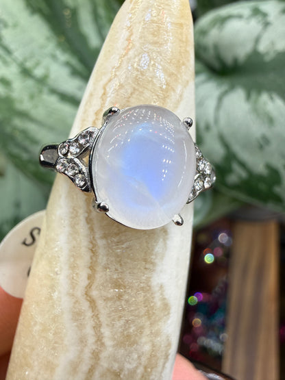 Natural Moonstone Cabochon Ring Size 6 in 316L Stainless Steel- 4x6mm Gemstone