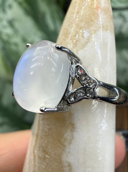 Natural Moonstone Cabochon Ring Size 6 in 316L Stainless Steel- 4x6mm Gemstone