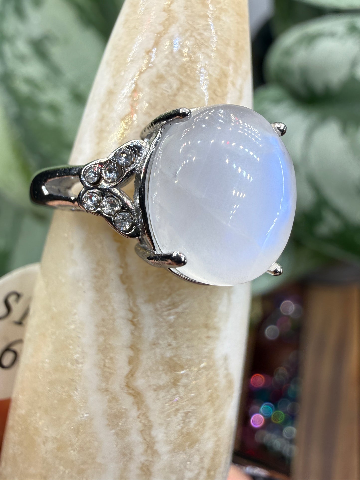 Natural Moonstone Cabochon Ring Size 6 in 316L Stainless Steel- 4x6mm Gemstone