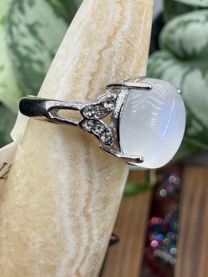 Natural Moonstone Cabochon Ring Size 6 in 316L Stainless Steel- 4x6mm Gemstone