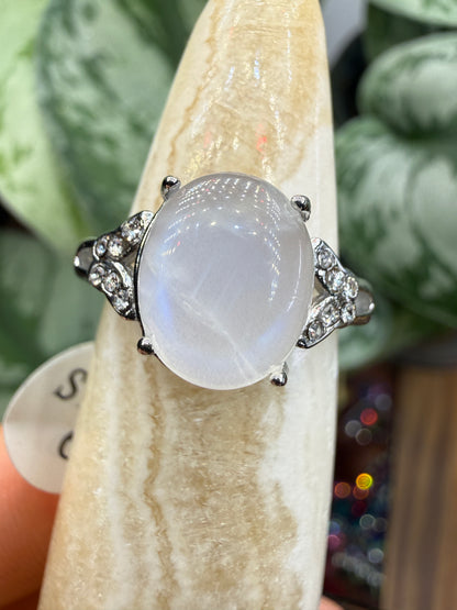Natural Moonstone Cabochon Ring Size 6 in 316L Stainless Steel- 4x6mm Gemstone