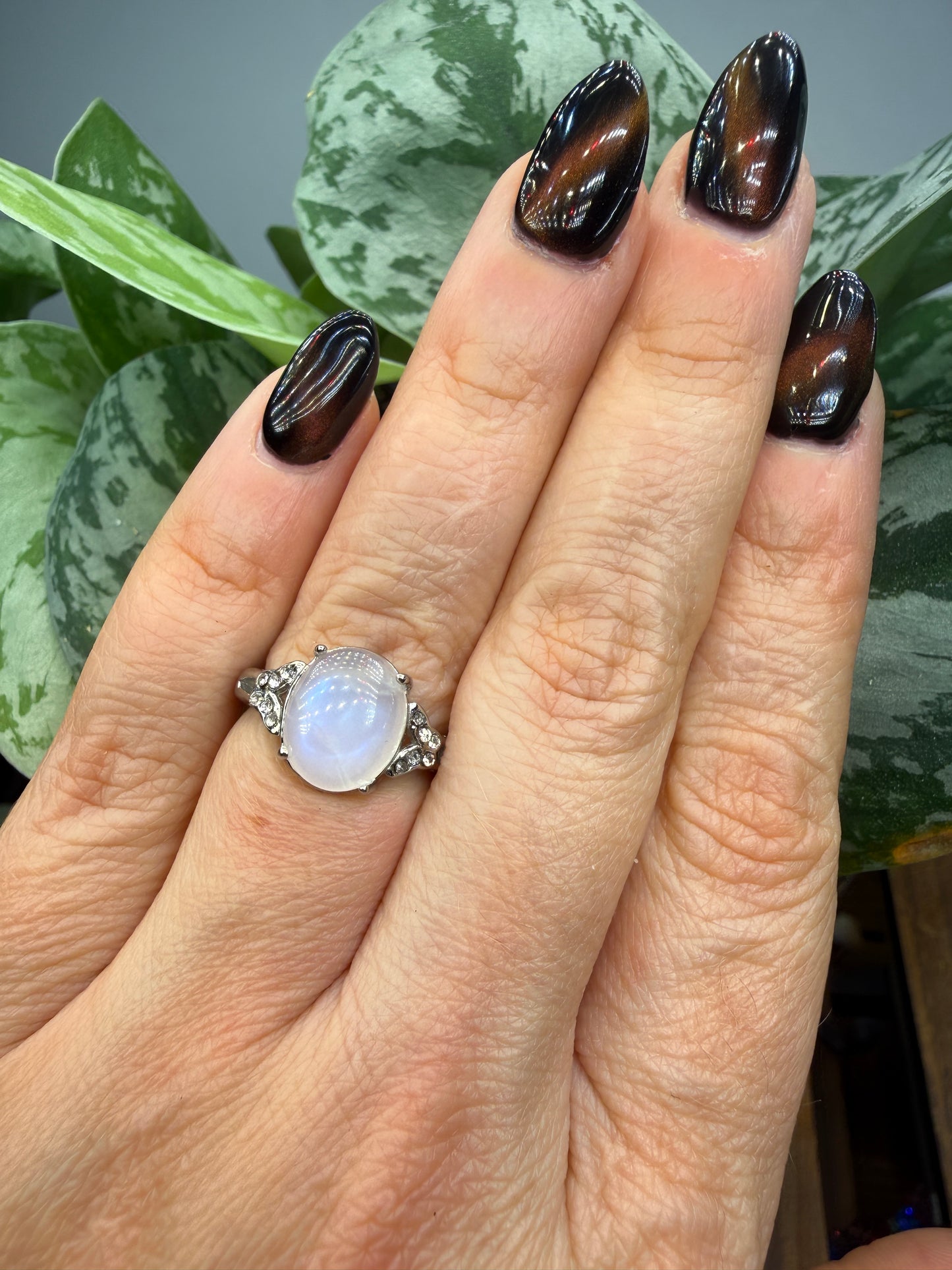 Natural Moonstone Cabochon Ring Size 6 in 316L Stainless Steel- 4x6mm Gemstone